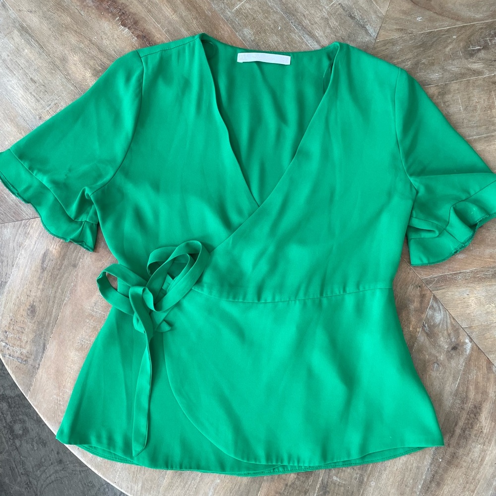 Zara green wrap blouse